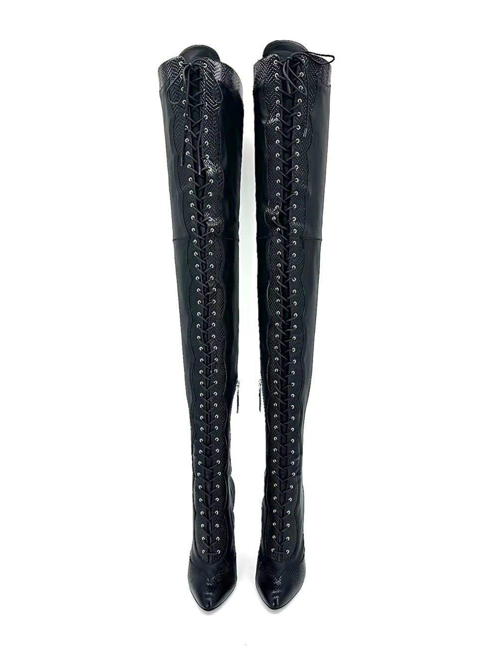 Gucci Harriet Thigh High Snake Emboss Pointed Toe Heeled Boots 39 - Picture 4 of 10